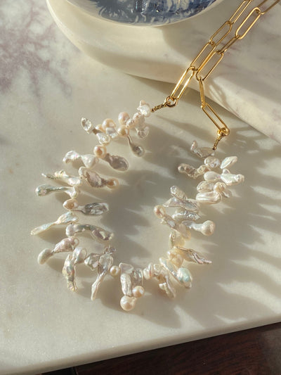 Keishi Pearl Necklace w/ 14KTGF Chain