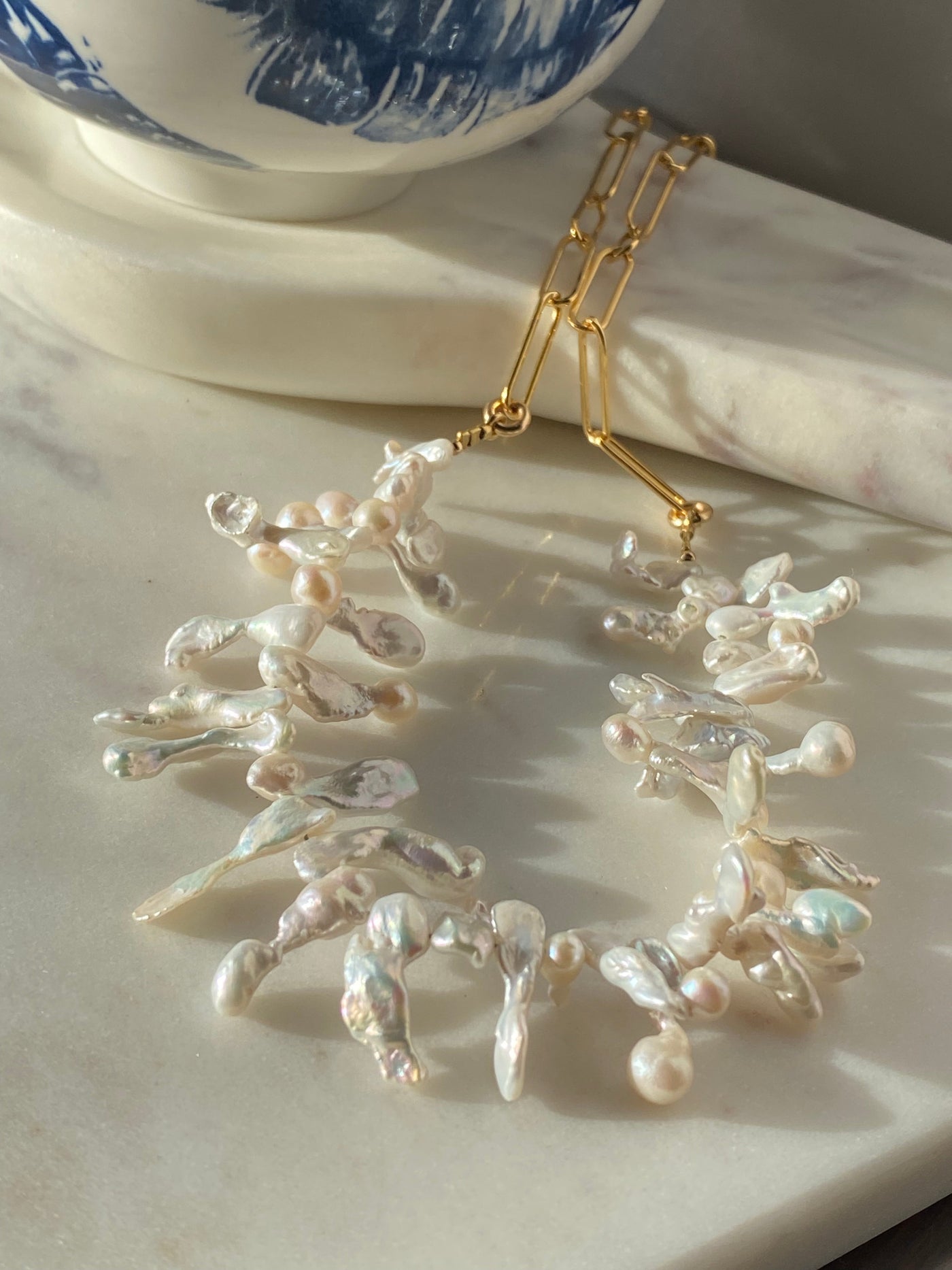 Keishi Pearl Necklace w/ 14KTGF Chain