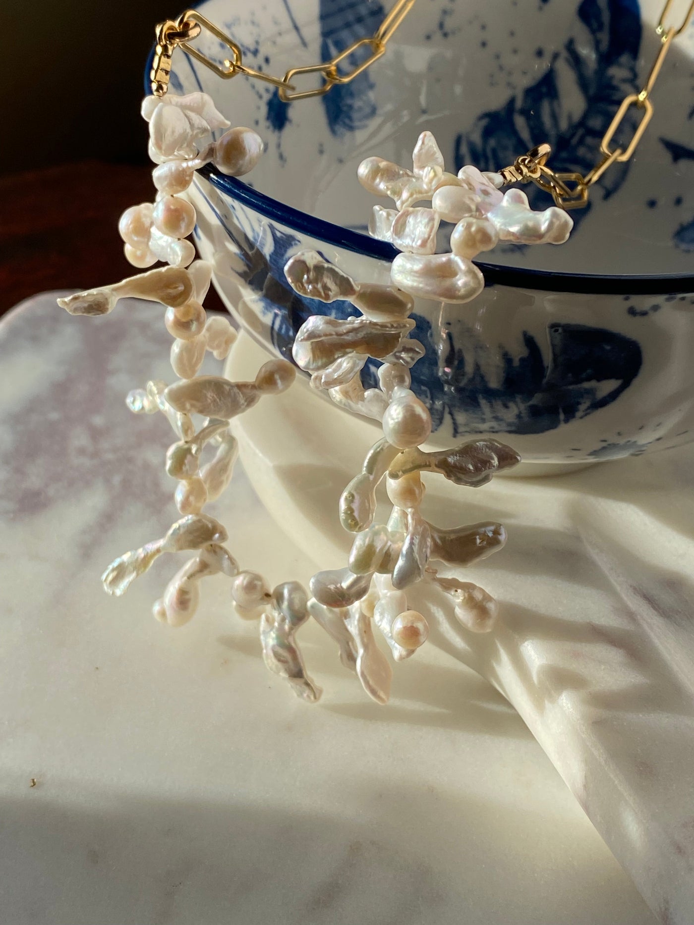 Keishi Pearl Necklace w/ 14KTGF Chain