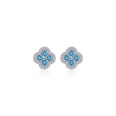 0.8 CTW Simulated Blue Topaz Halo Stud Earrings