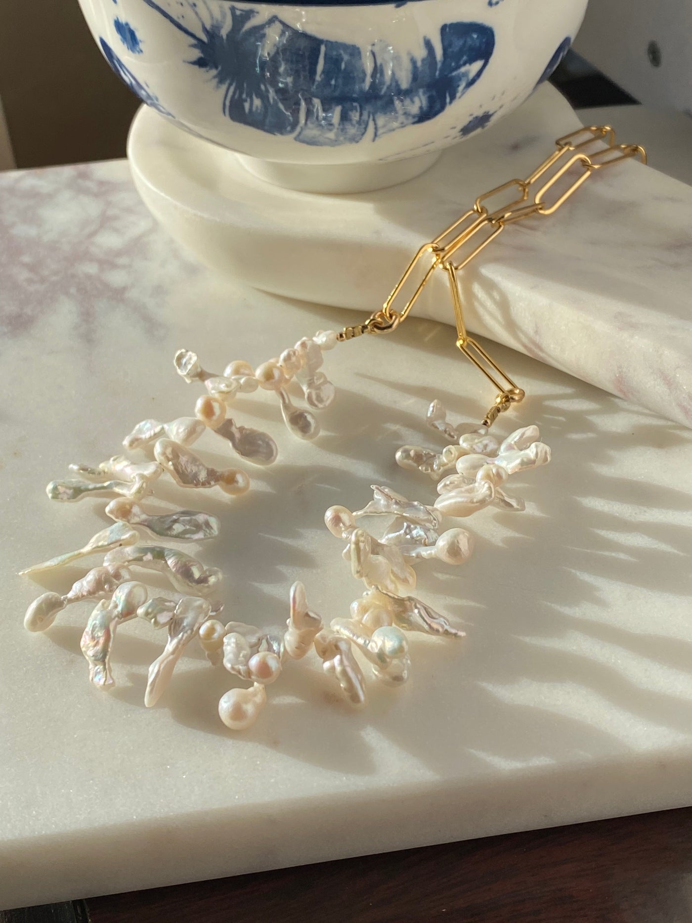 Keishi Pearl Necklace w/ 14KTGF Chain