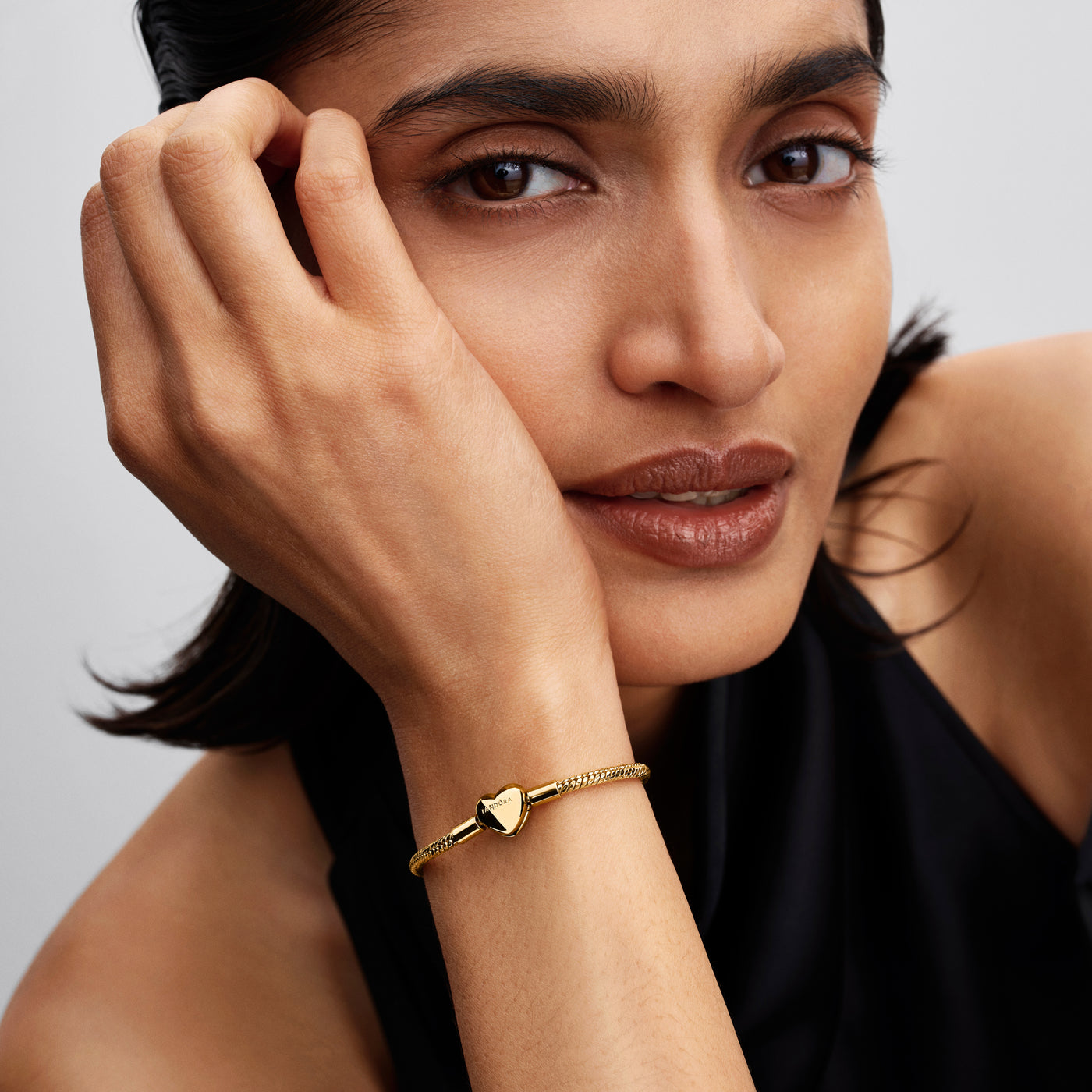 Pandora Heart Clasp Faceted Snake Chain Bracelet