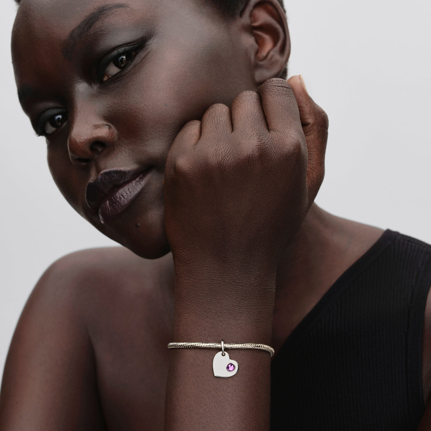 Pandora Engravable Heart Purple Stone Dangle Charm