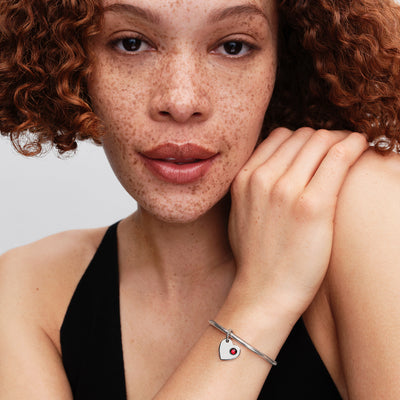 Pandora Engravable Heart Red Stone Dangle Charm