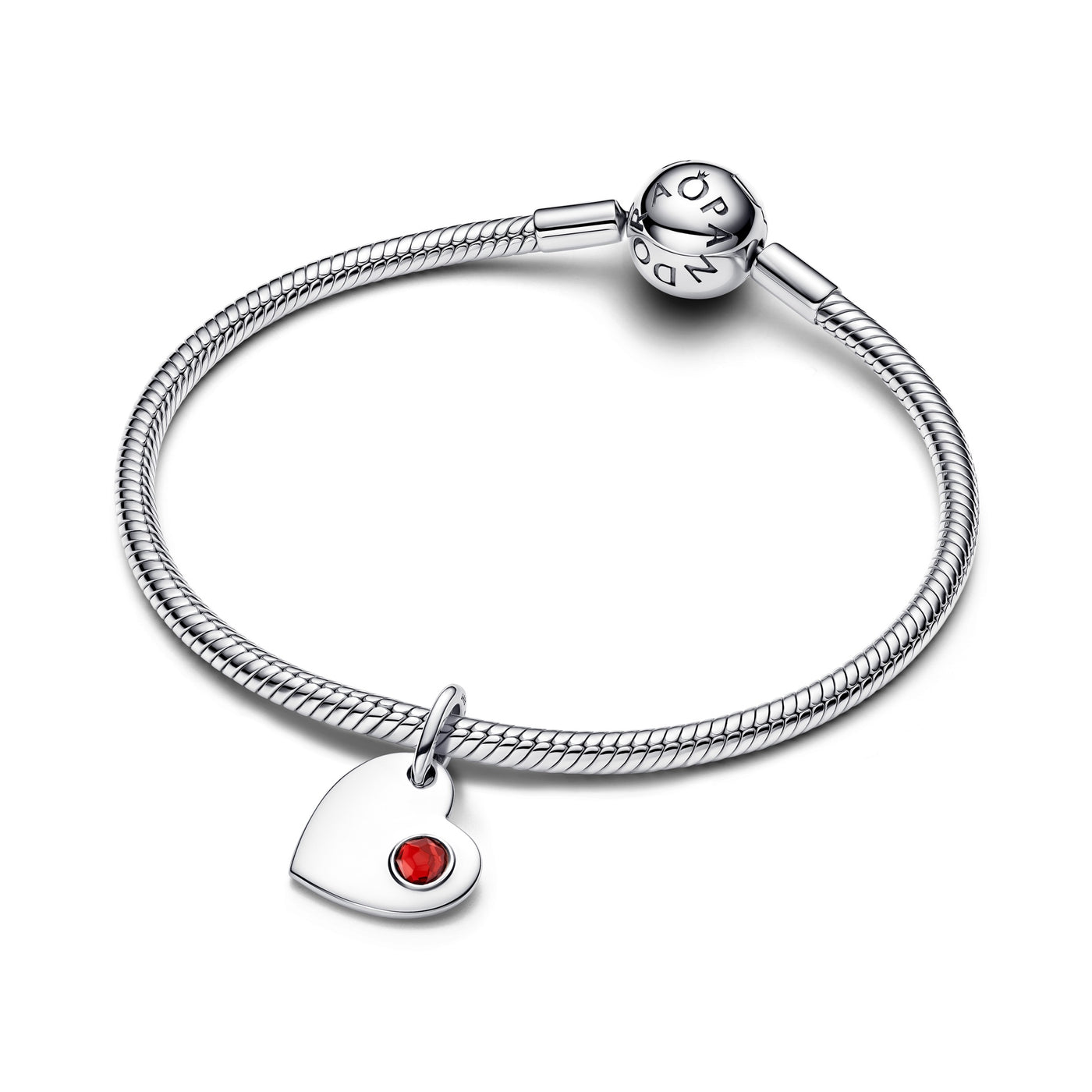 Pandora Engravable Heart Red Stone Dangle Charm