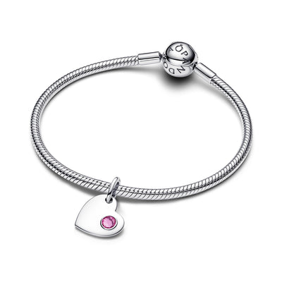 Pandora Engravable Heart Pink Stone Dangle Charm