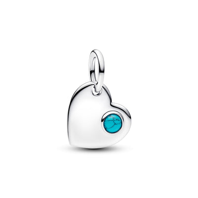 Pandora Engravable Heart Turquoise Blue Stone Dangle Charm