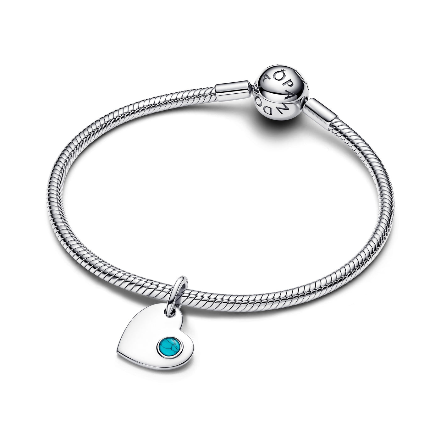 Pandora Engravable Heart Turquoise Blue Stone Dangle Charm