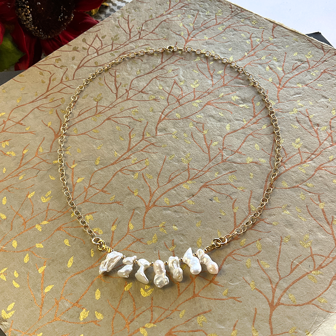 Keishi Pearl Necklace w/ 14KTGF Chain