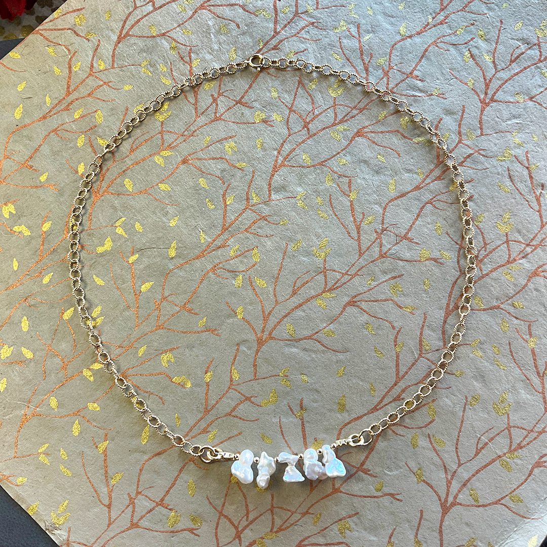 Keishi Pearl Necklace w/ 14KTGF Chain