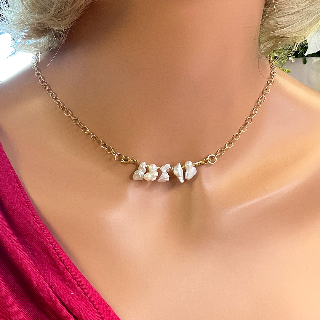 Keishi Pearl Necklace w/ 14KTGF Chain