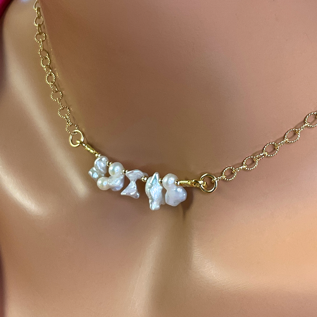 Keishi Pearl Necklace w/ 14KTGF Chain