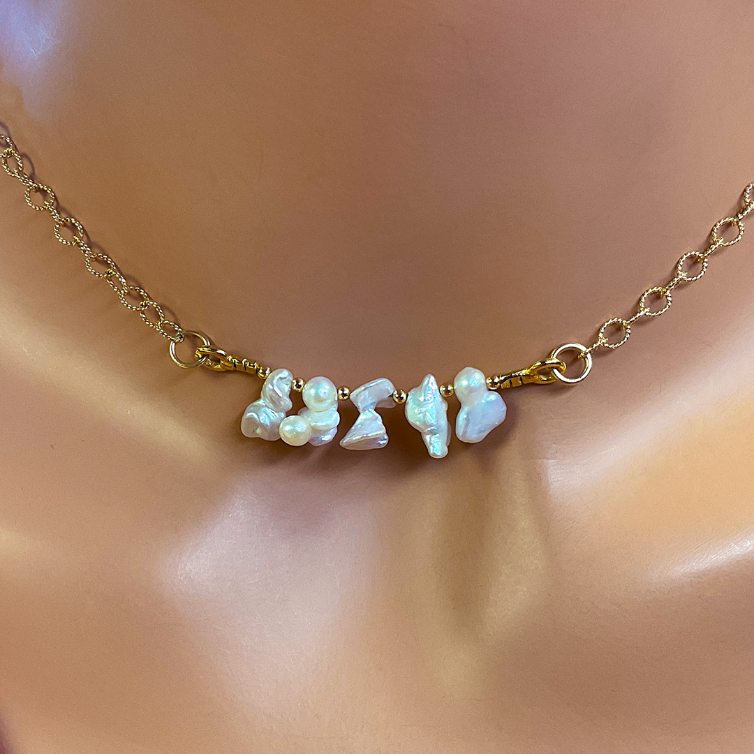 Keishi Pearl Necklace w/ 14KTGF Chain