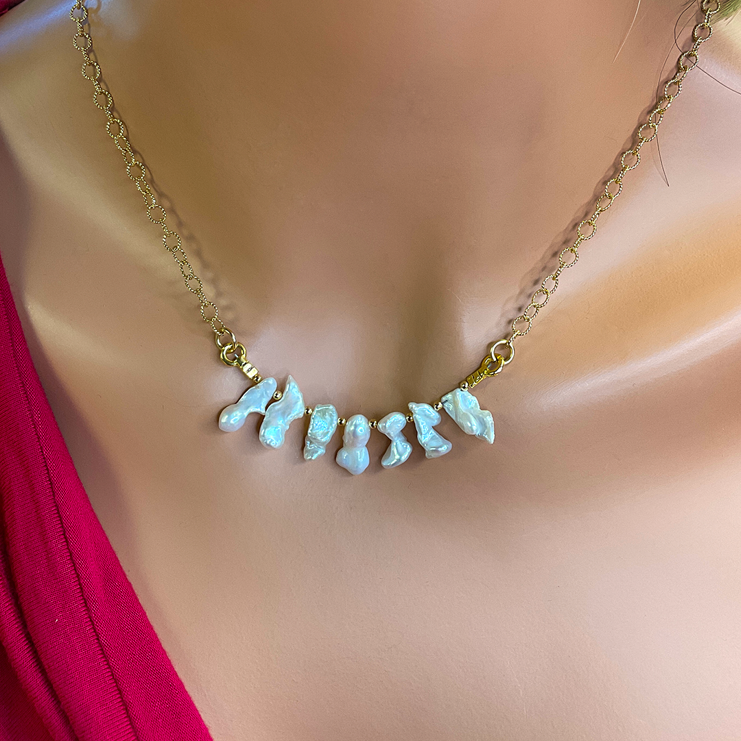 Keishi Pearl Necklace w/ 14KTGF Chain