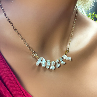 Keishi Pearl Necklace w/ 14KTGF Chain