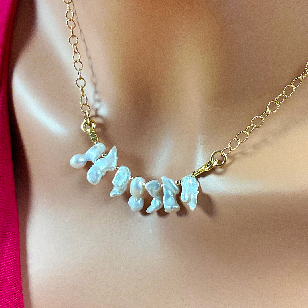 Keishi Pearl Necklace w/ 14KTGF Chain