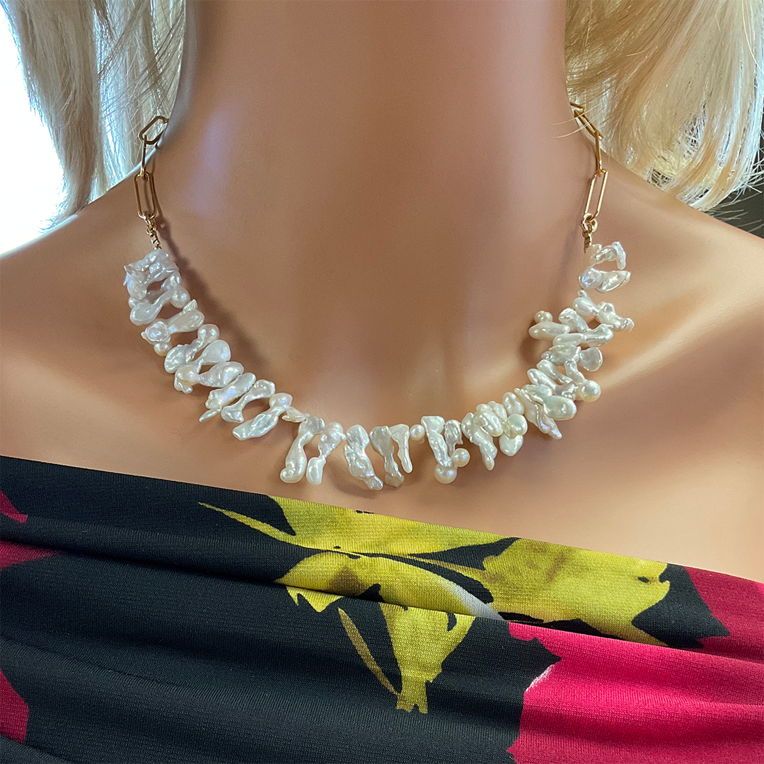 Keishi Pearl Necklace w/ 14KTGF Chain