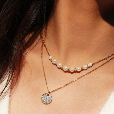 Reimaginer - Gold Sparkling Braided Shell Pearl Necklace