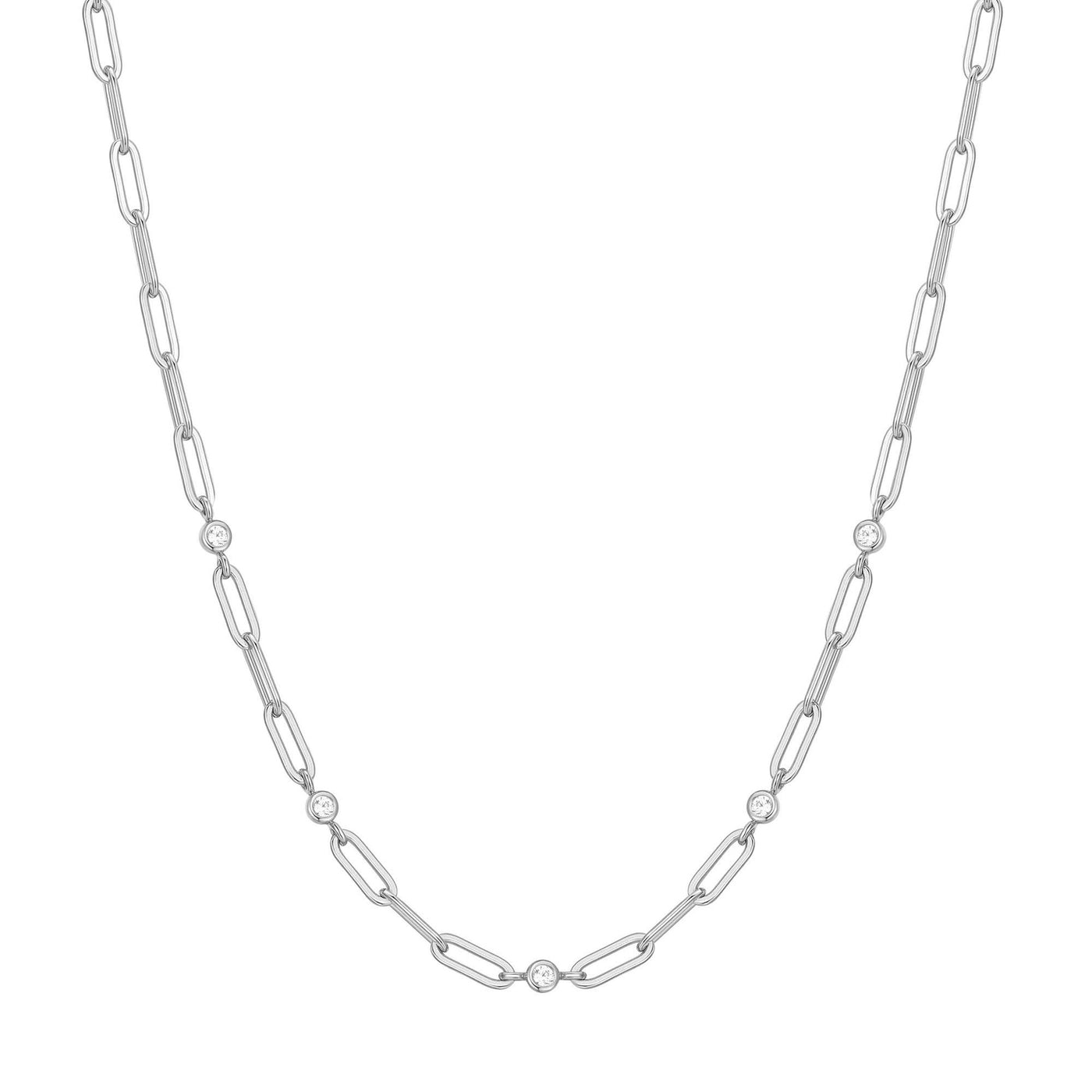 Reimaginer - Silver Bezel Station Paper Clip Chain Necklace