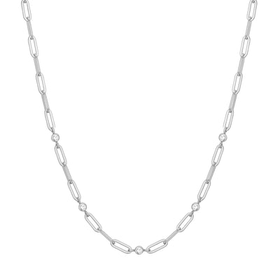 Reimaginer - Silver Bezel Station Paper Clip Chain Necklace