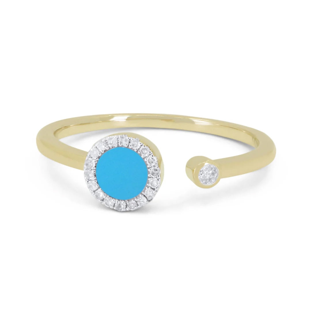 14KY Round Turquoise & Diamond Ring