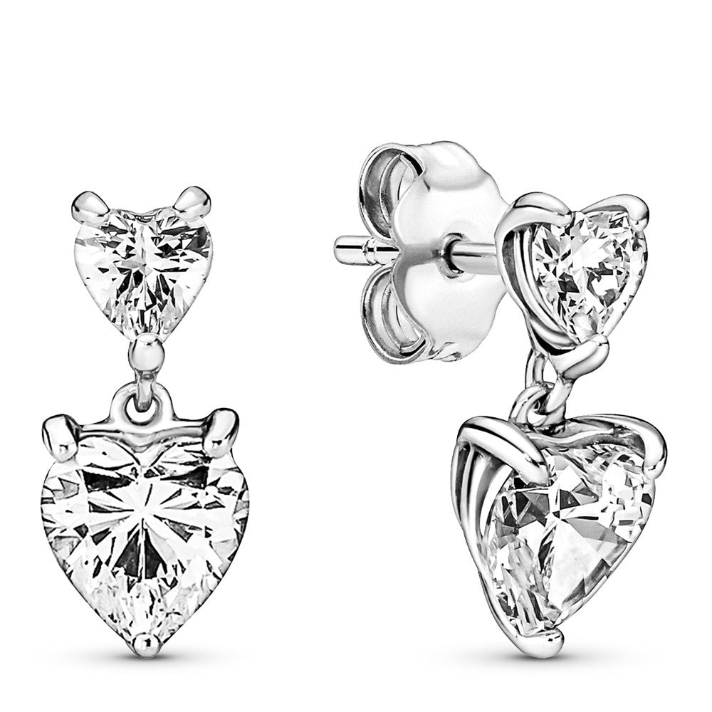 Pandora Double Heart Sparkling Stud Earrings
