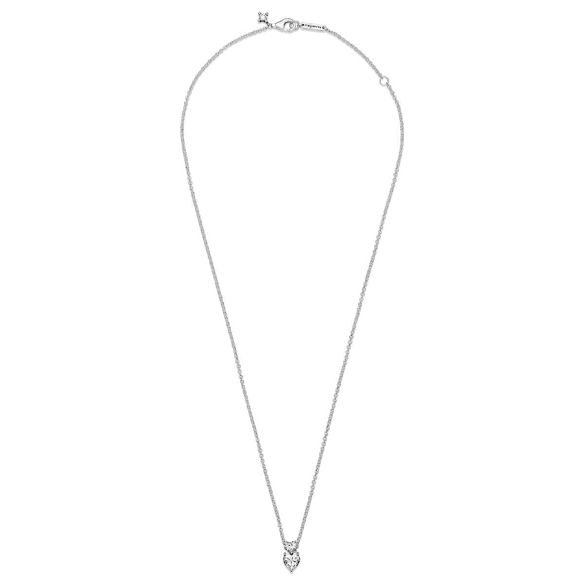 Pandora Double Heart Pendant Sparkling Collier Necklace