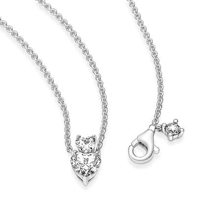 Pandora Double Heart Pendant Sparkling Collier Necklace