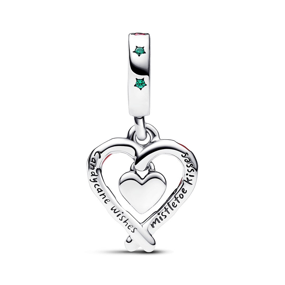 Double Candy Cane Heart Christmas Dangle Charm