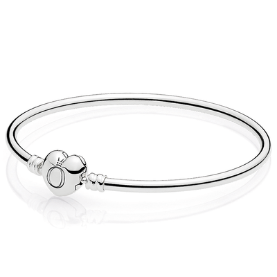 Pandora Moments Silver Bangle Logo Heart Clasp Bracelet