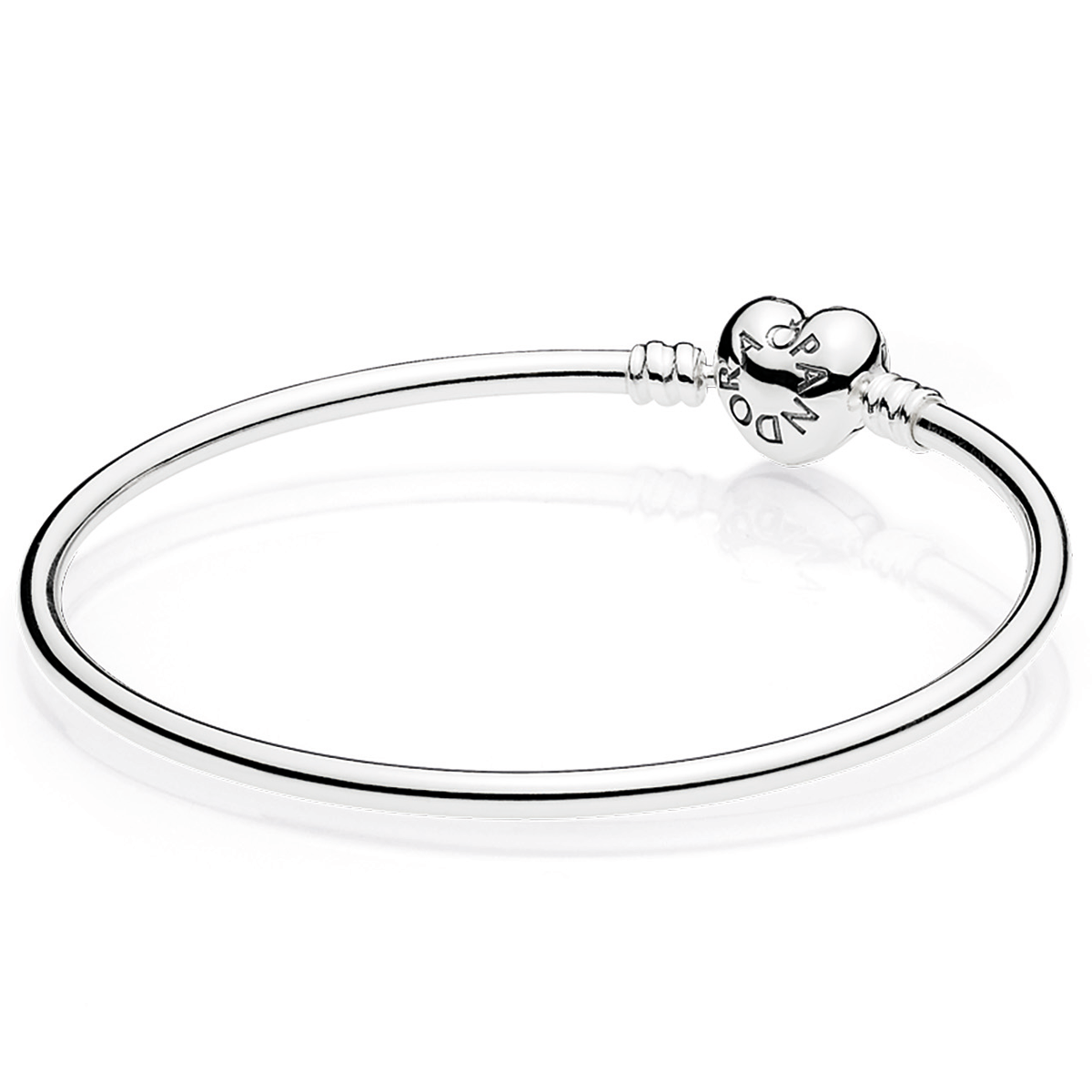 Pandora Moments Silver Bangle Logo Heart Clasp Bracelet